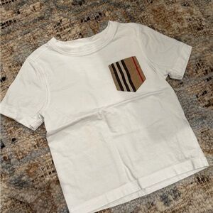 Burberry Kids White Tee with Tan Striped Pocket